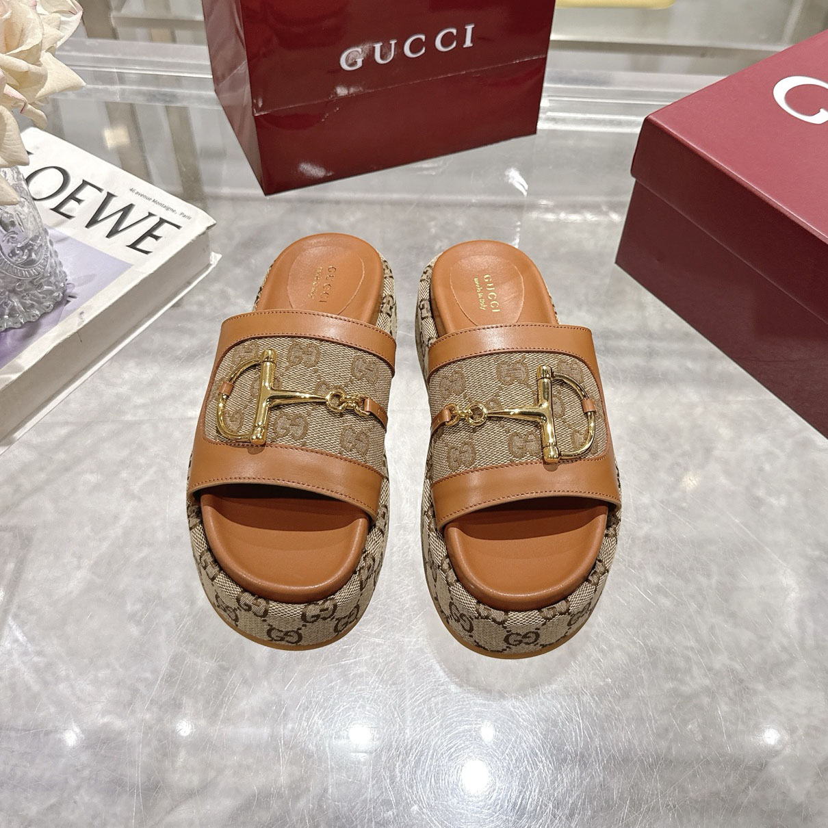 GG Horsebit Platform Slides V3308