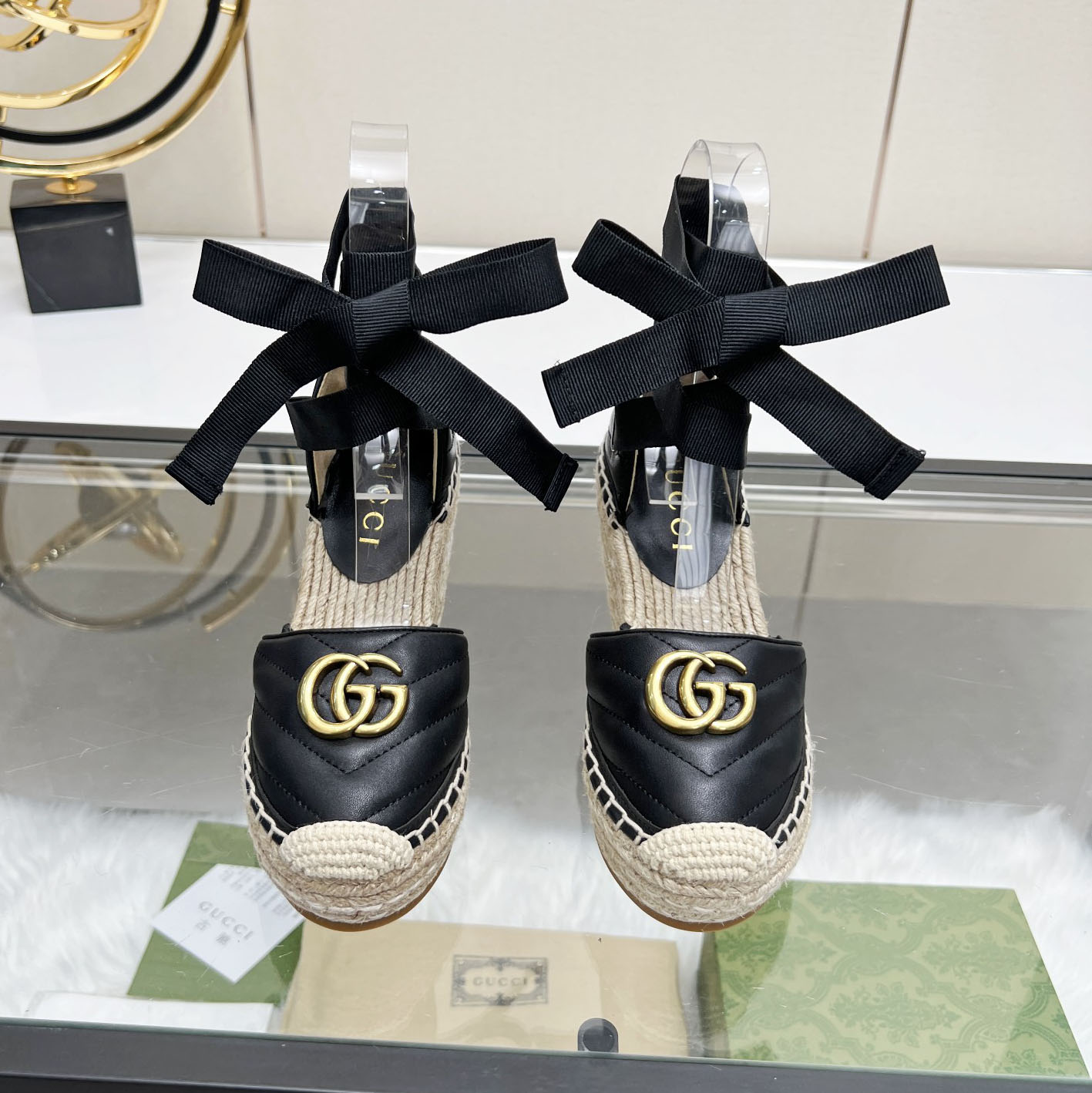 GG Women's Fashion Leather and Straw High Heels DG24100805