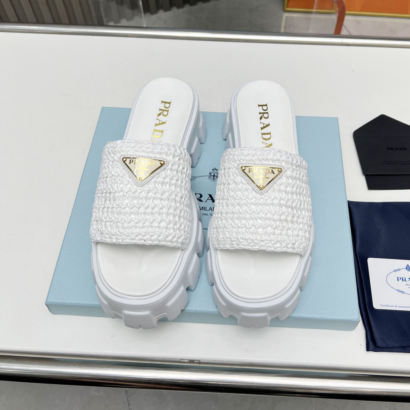 PRA 25New Raffia Woven Platform Slippers XX25092016