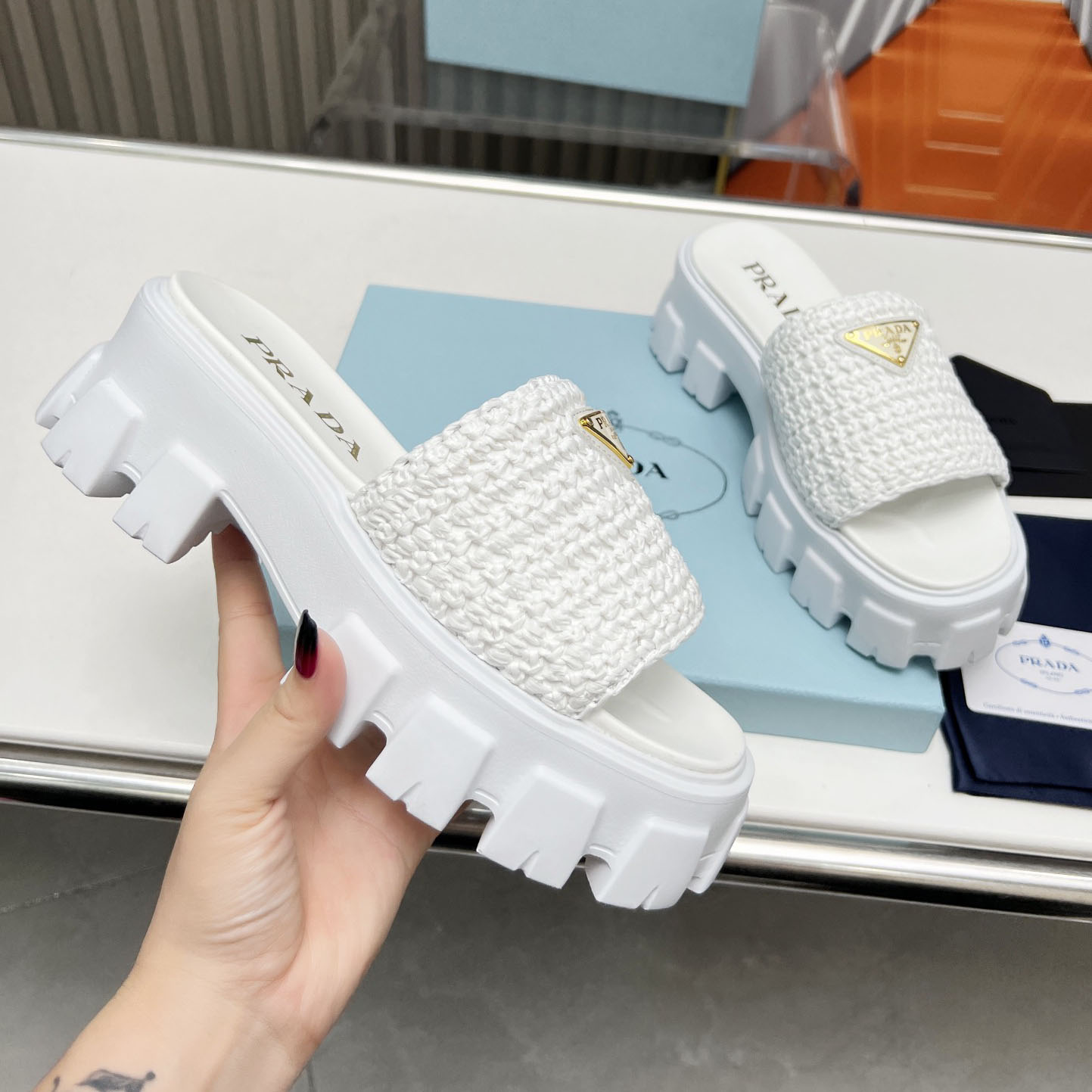 PRA 25New Raffia Woven Platform Slippers XX25092016