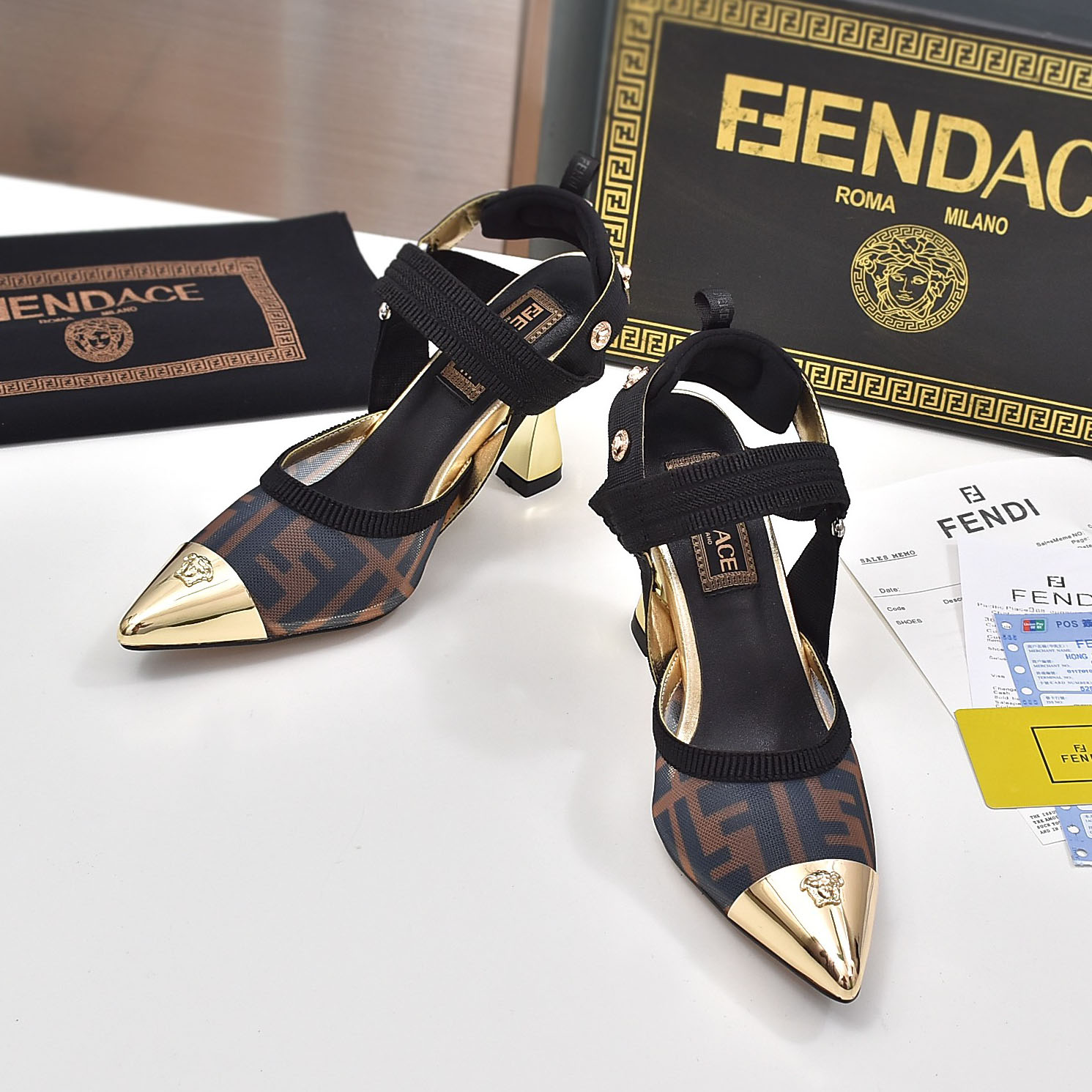 Vs&FD Double F+Medusa Brown High Heels AM25092302