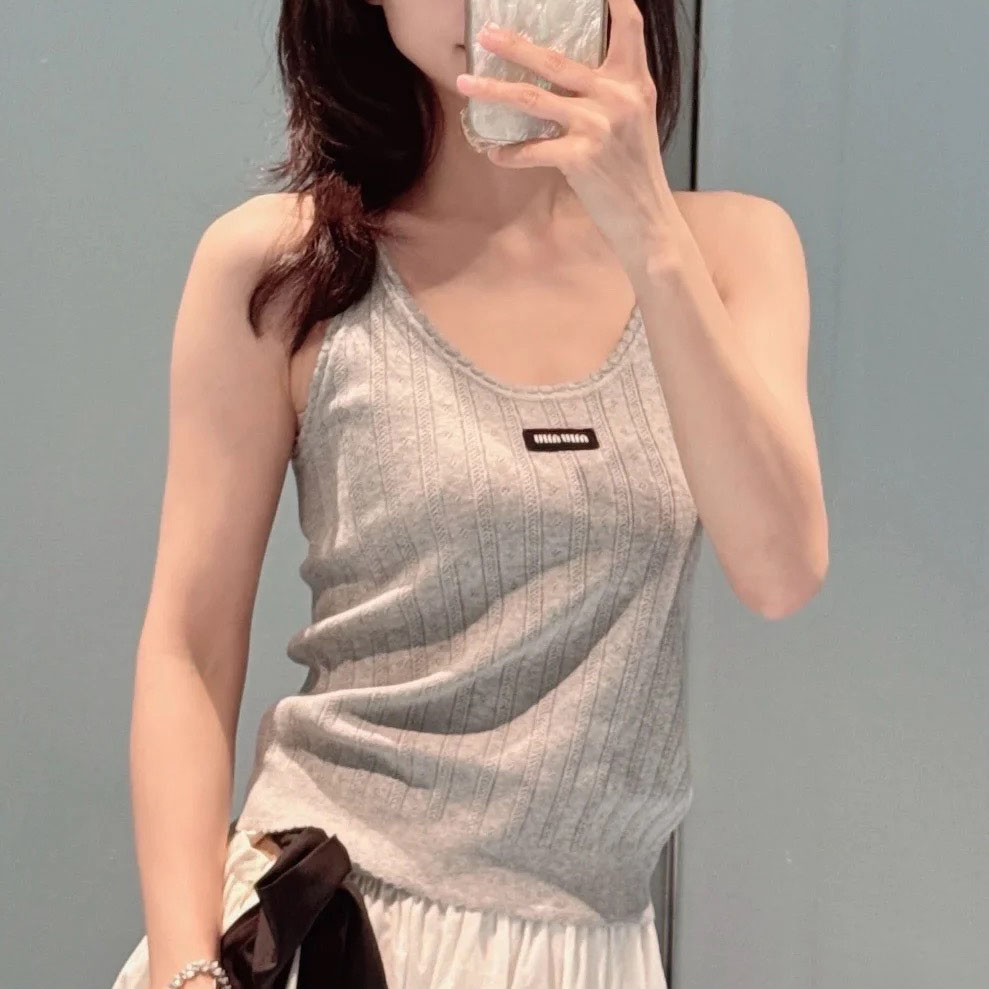 Miu 25New Lace Crewneck Knitted Vest XX25092507