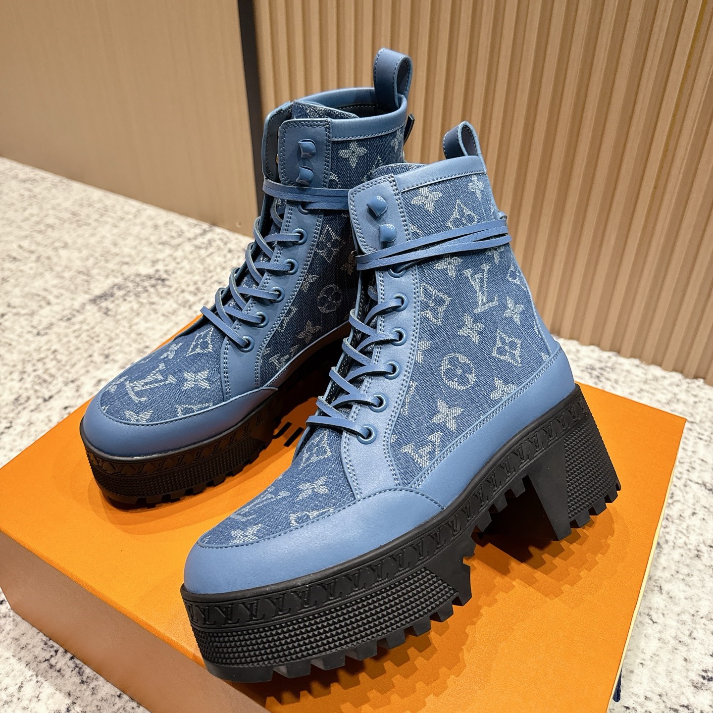 LV Chunky-Heel Leather & Monogram Canvas Martin Boots YV25092910