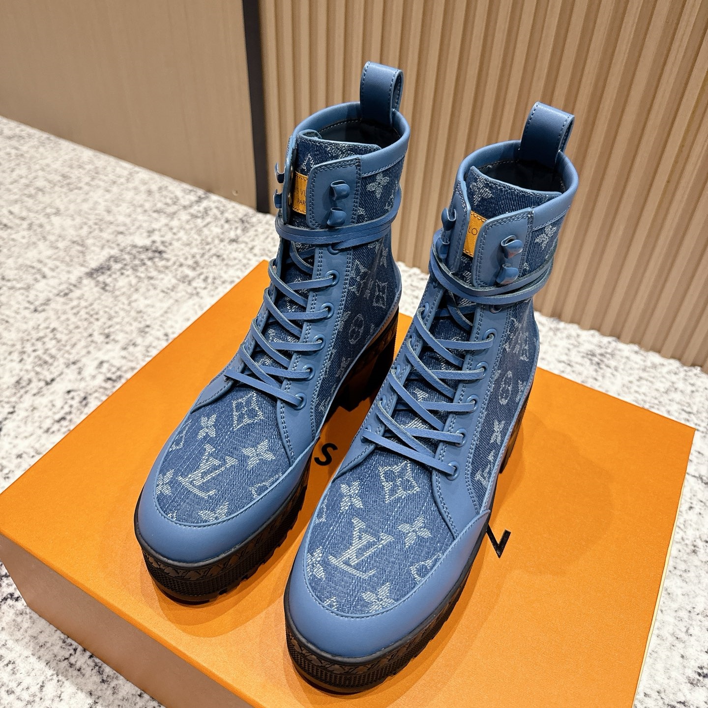 LV Chunky-Heel Leather & Monogram Canvas Martin Boots YV25092910