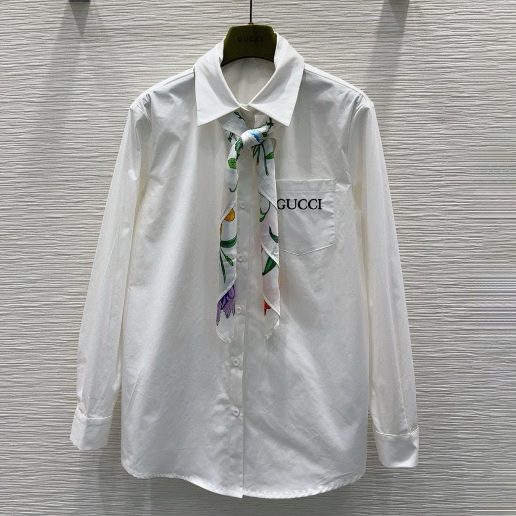 GG Subtle Logo Letter-Embroidered Long Sleeve Shirt XX25092912