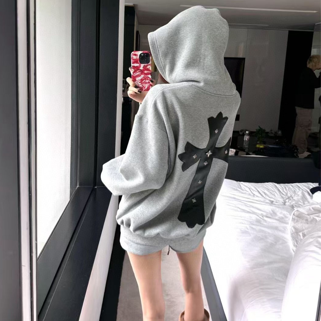 CH Black Leather Badge Cross Hoodie XX25092909