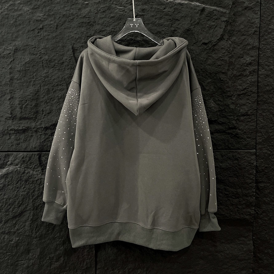 AW Gradient Gray Rhinestone-Embellished Hooded Jacket XX25092908