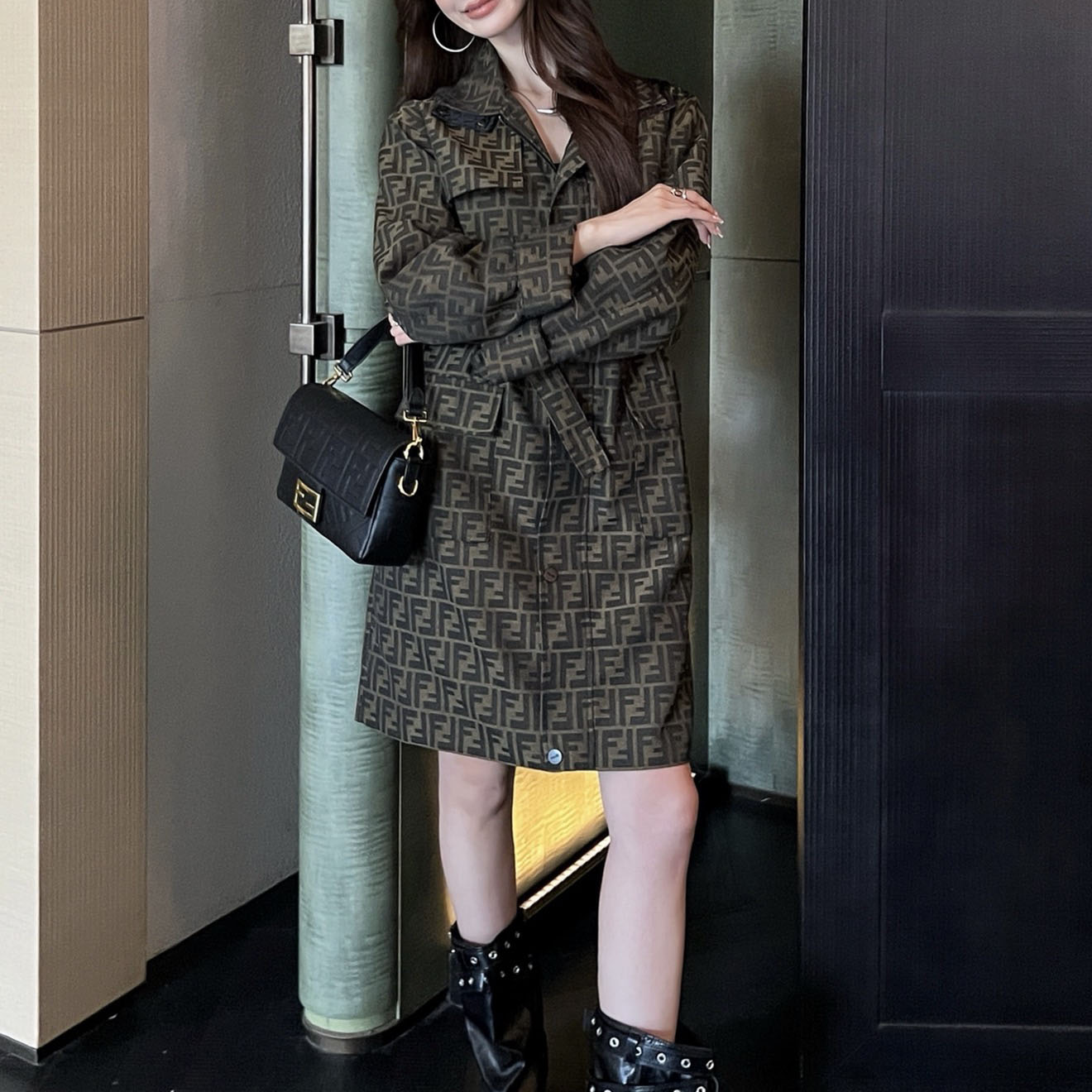 FD Women's Classic FF Jacquard Trench Coat XX25093001