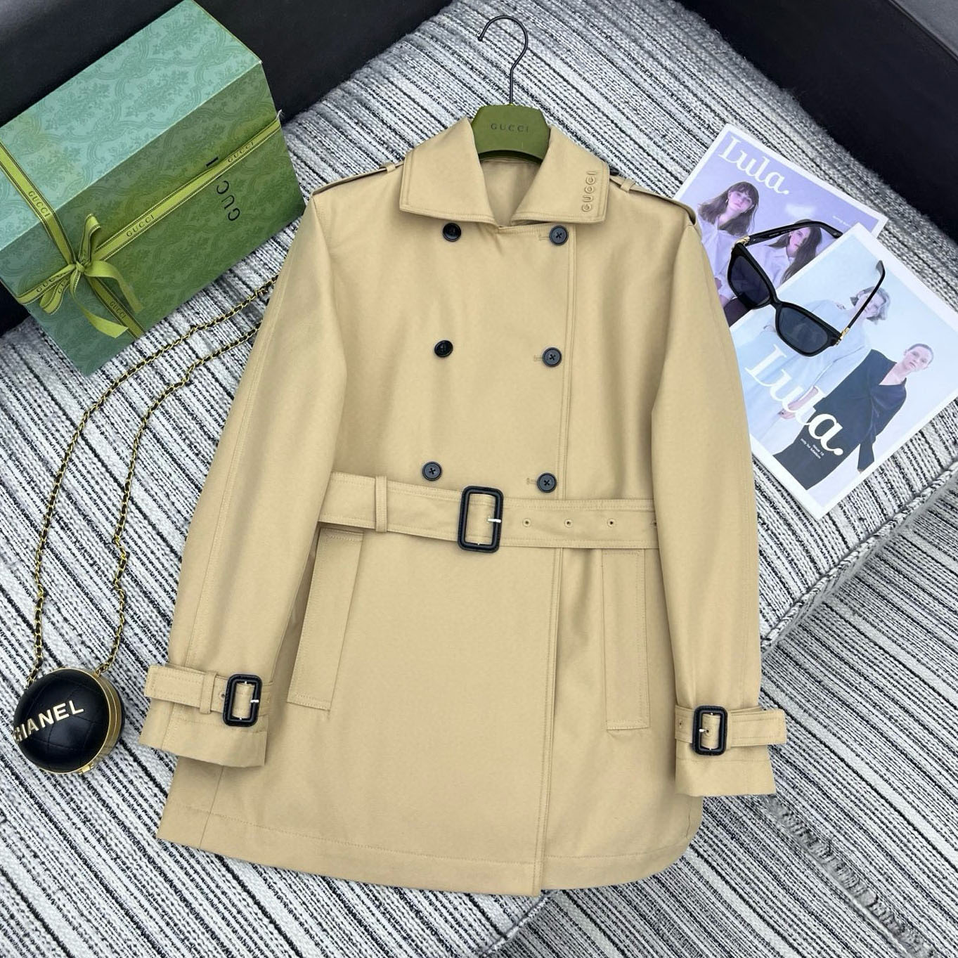 GG Small Logo Letter-Embroidered Trench Coat XX25092911