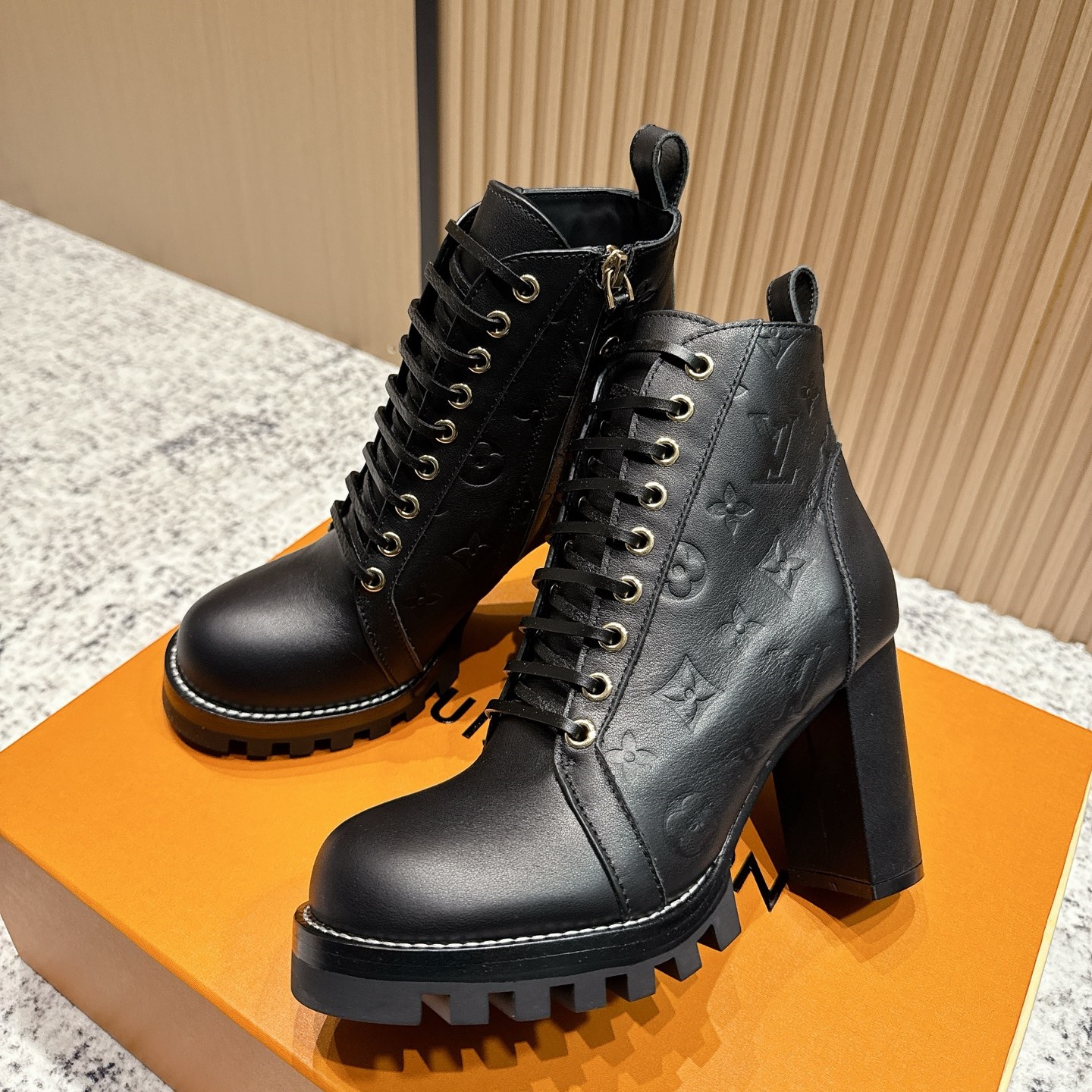 LV Embossed Cowhide High-Heel Ankle Boots YV25093009