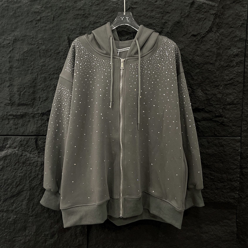 AW Gradient Gray Rhinestone-Embellished Hooded Jacket XX25092908