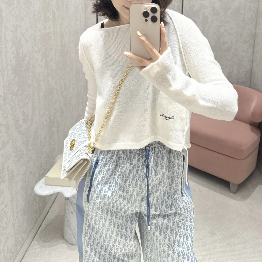 CD One-Shoulder Long-Sleeve Knit Top with Logo Letter Embroidery AM25100402