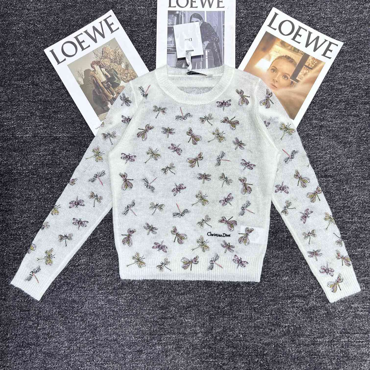 CD Mohair Semi-Sheer Knit Long-Sleeve Top AM25100403