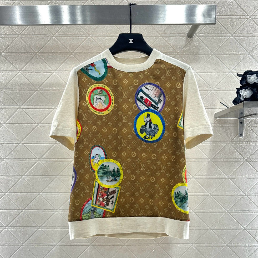 LV Badge-Print Color-Block Short-Sleeve Top AM25100411