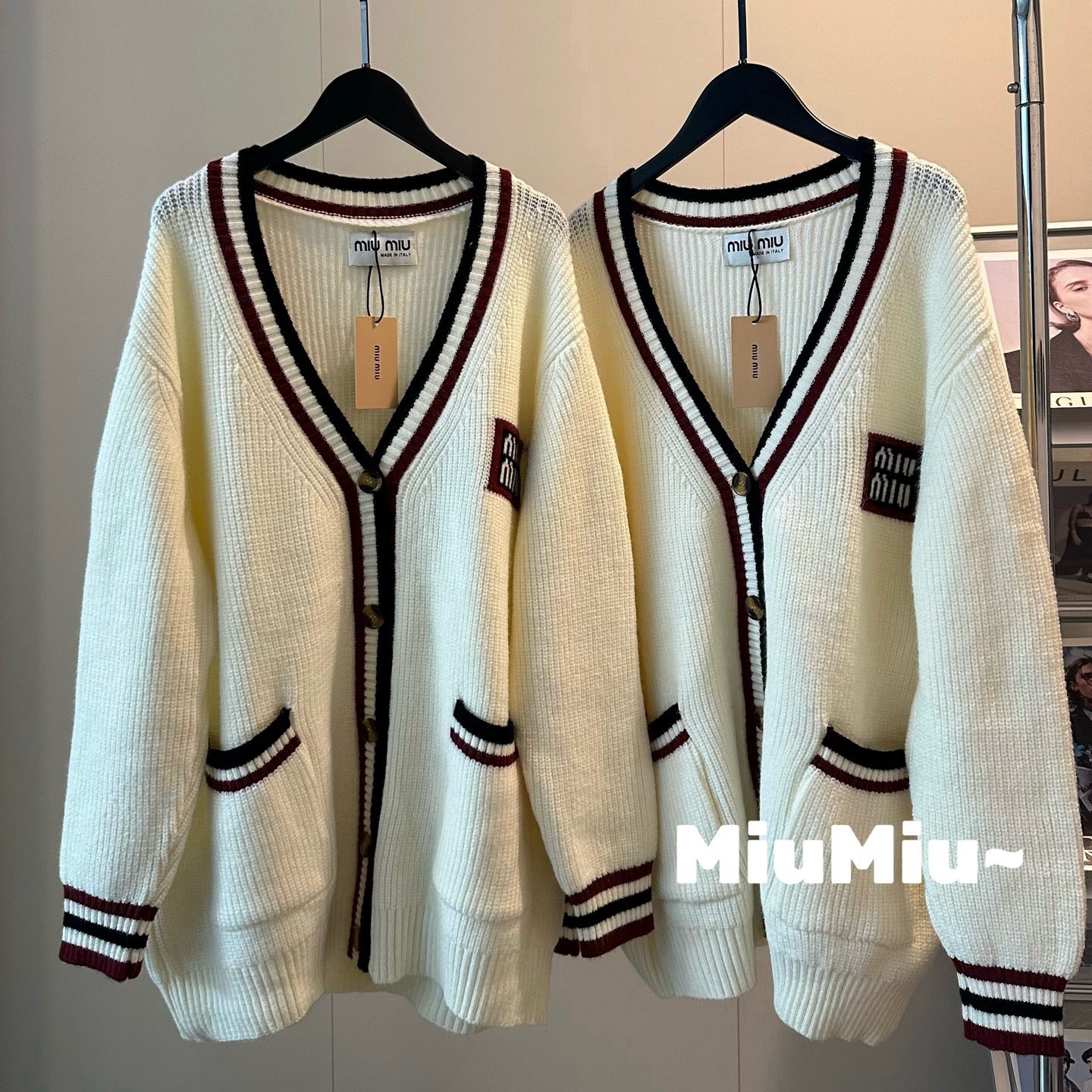 Miu Contrast Color Wool Knit Cardigan Coat + Vest Two-Piece Set XX25100507