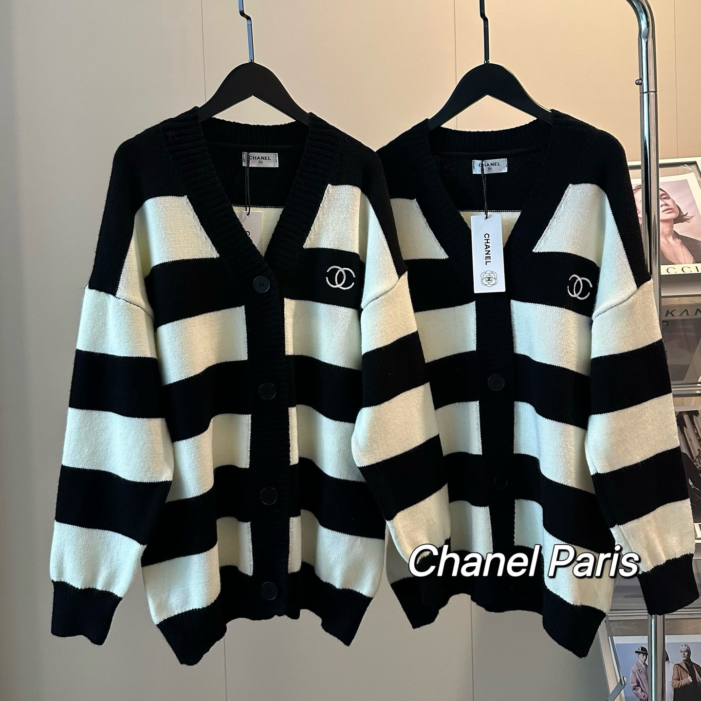CH Striped Embroidered Double C Logo Cardigan XX25100506