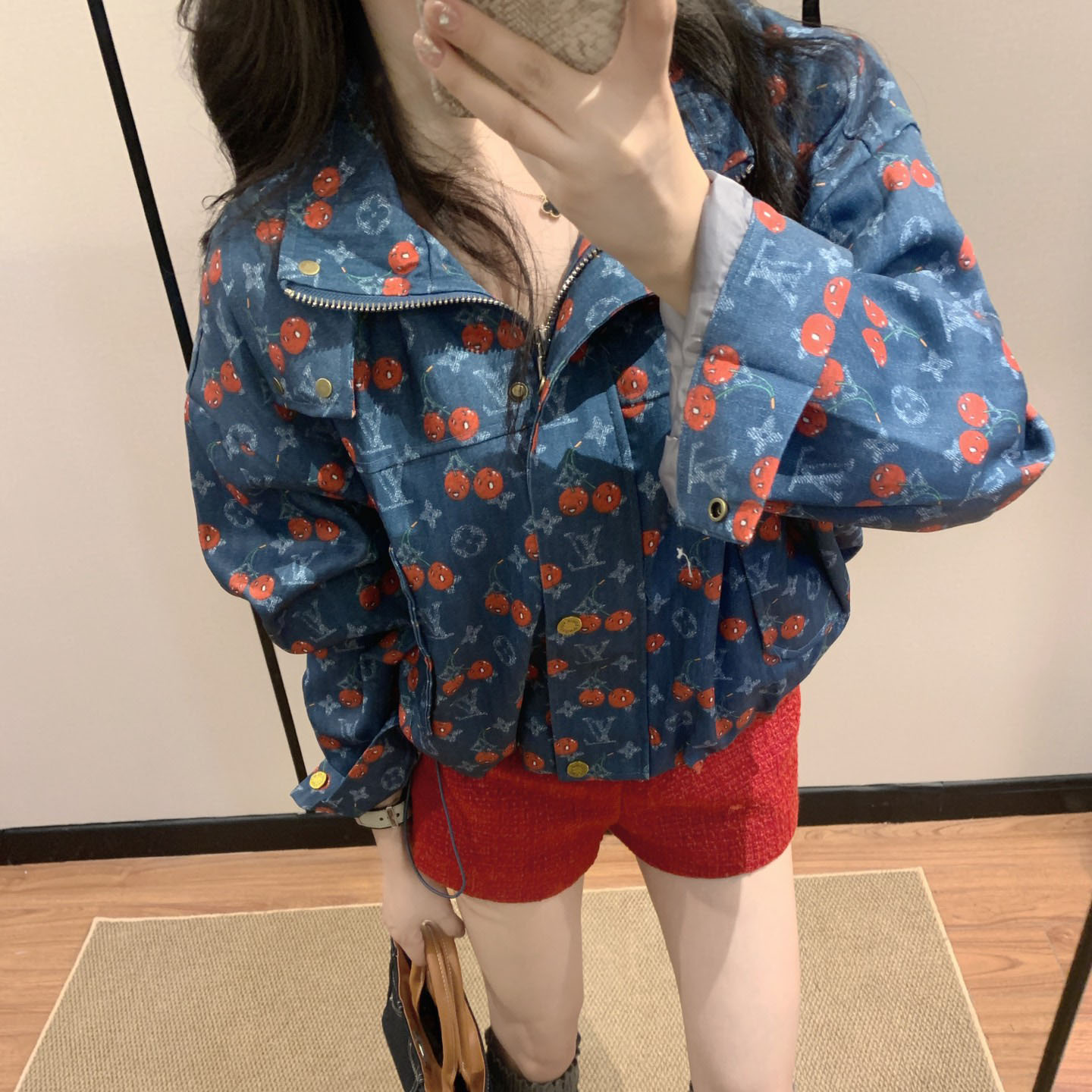 LV Cherry Series Washed Denim Cotton Jacket AM25101108