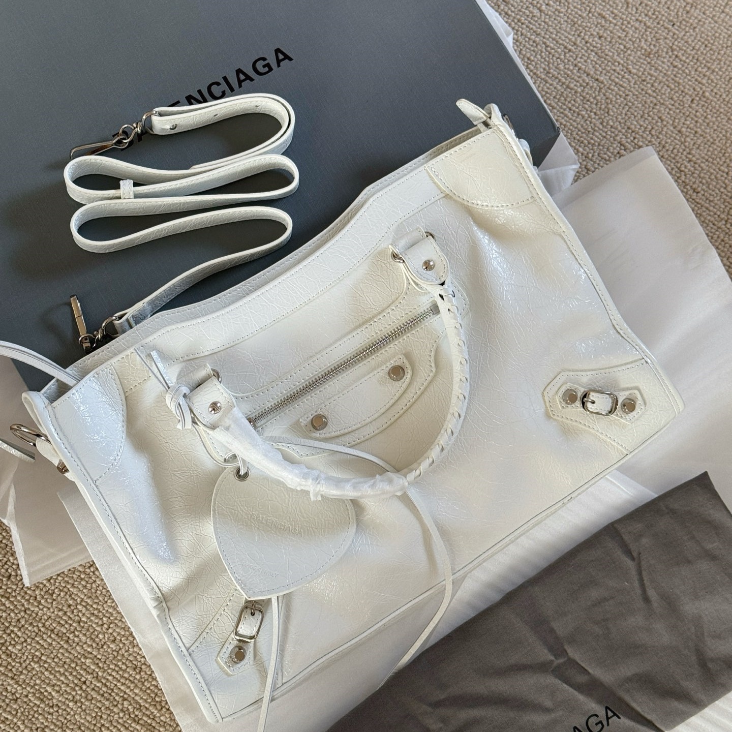 BLCG White Soft Leather Le City Motorcycle Bag YV25101510