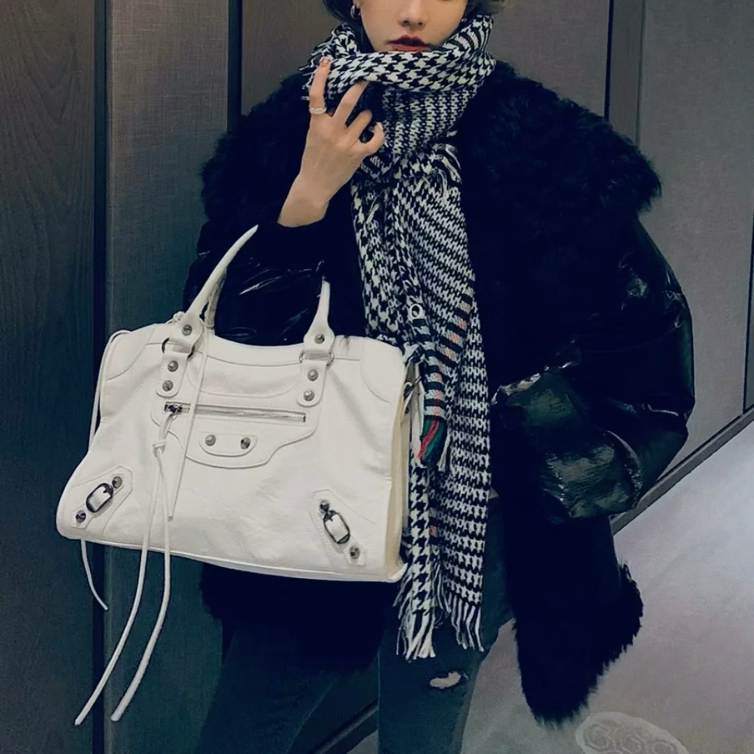 BLCG White Soft Leather Le City Motorcycle Bag YV25101510