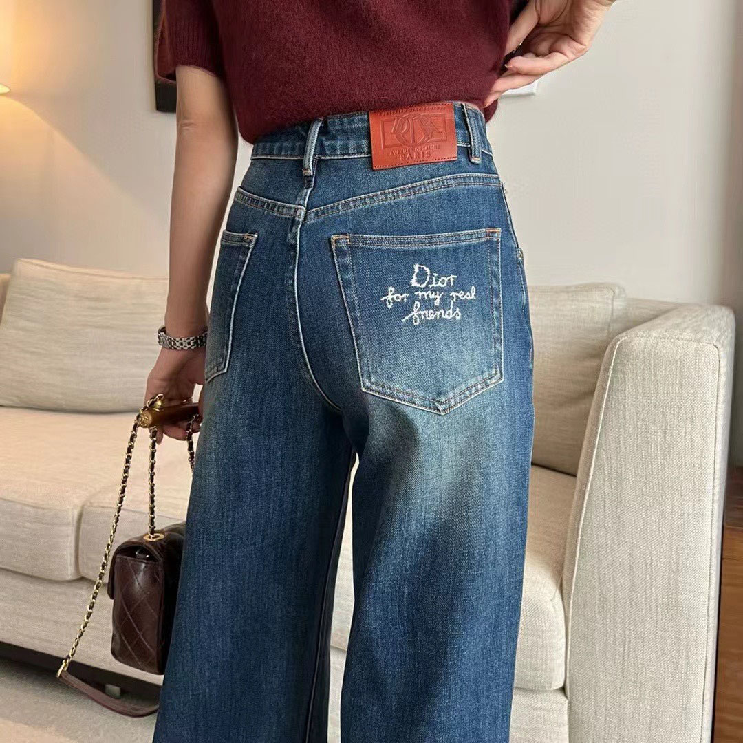 CD Straight-Leg Denim Pants with Bee Embroidery XX25101705