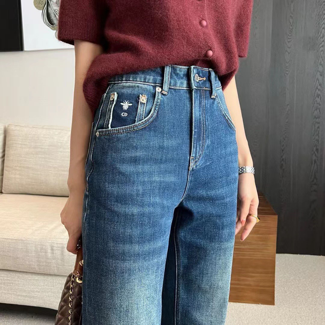 CD Straight-Leg Denim Pants with Bee Embroidery XX25101705