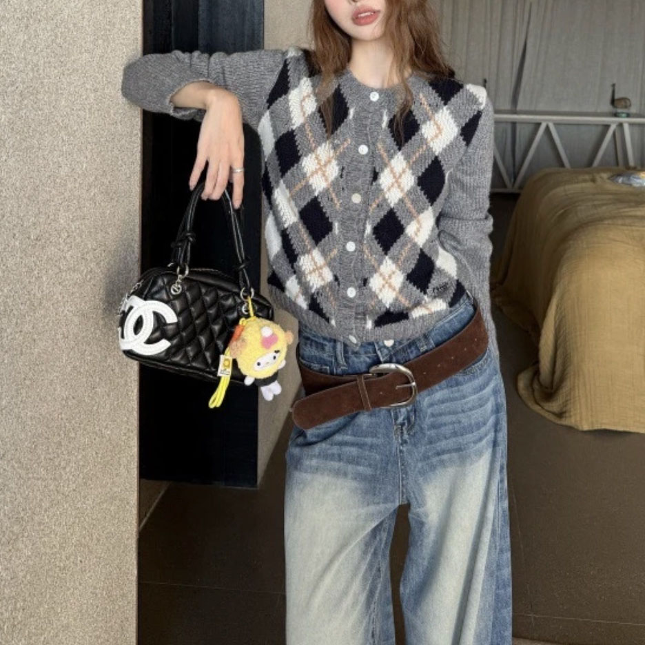 PRA Argyle Knit Cardigan XX25101826