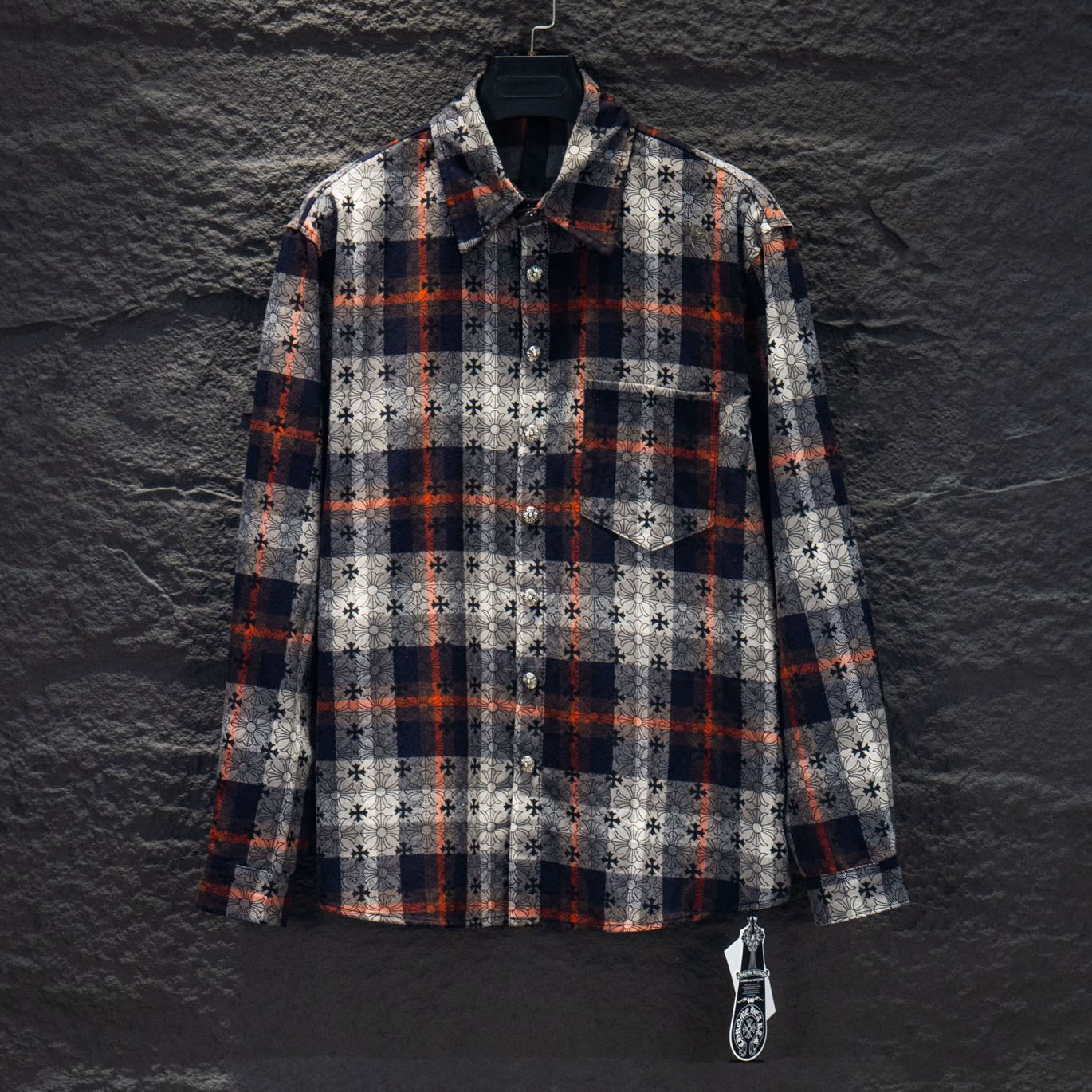 CH All-Over Logo Printed Plaid Shirt with Leather-Trimmed Cuffs XX25101805