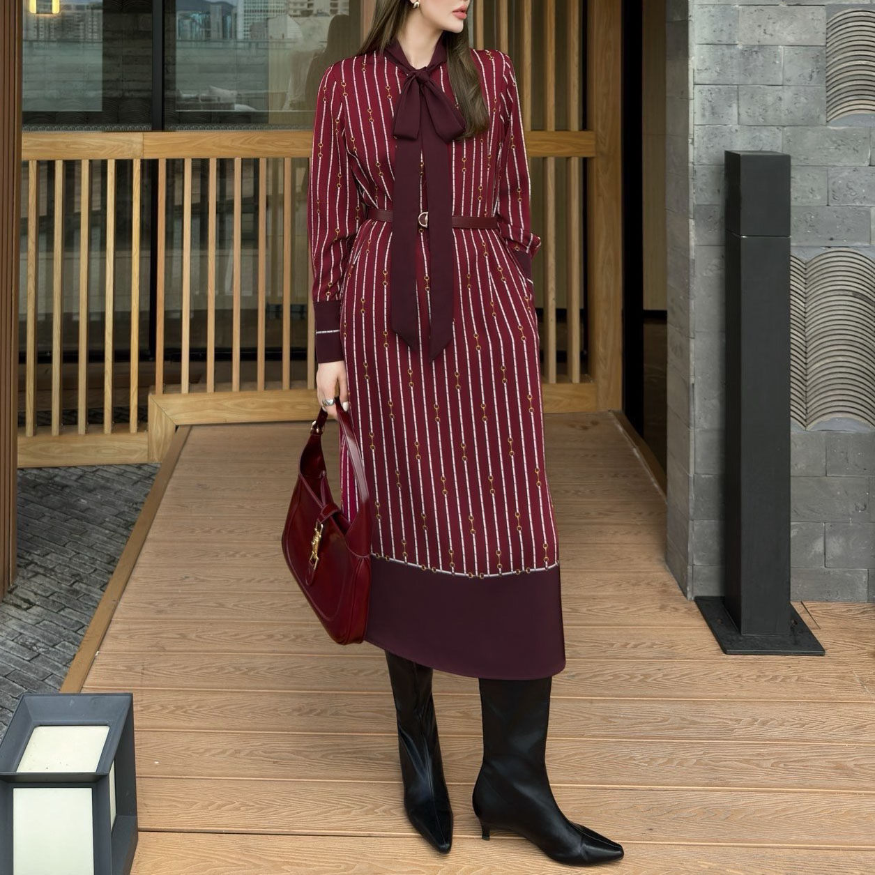 GG Red Chain Print Dress XX25101920