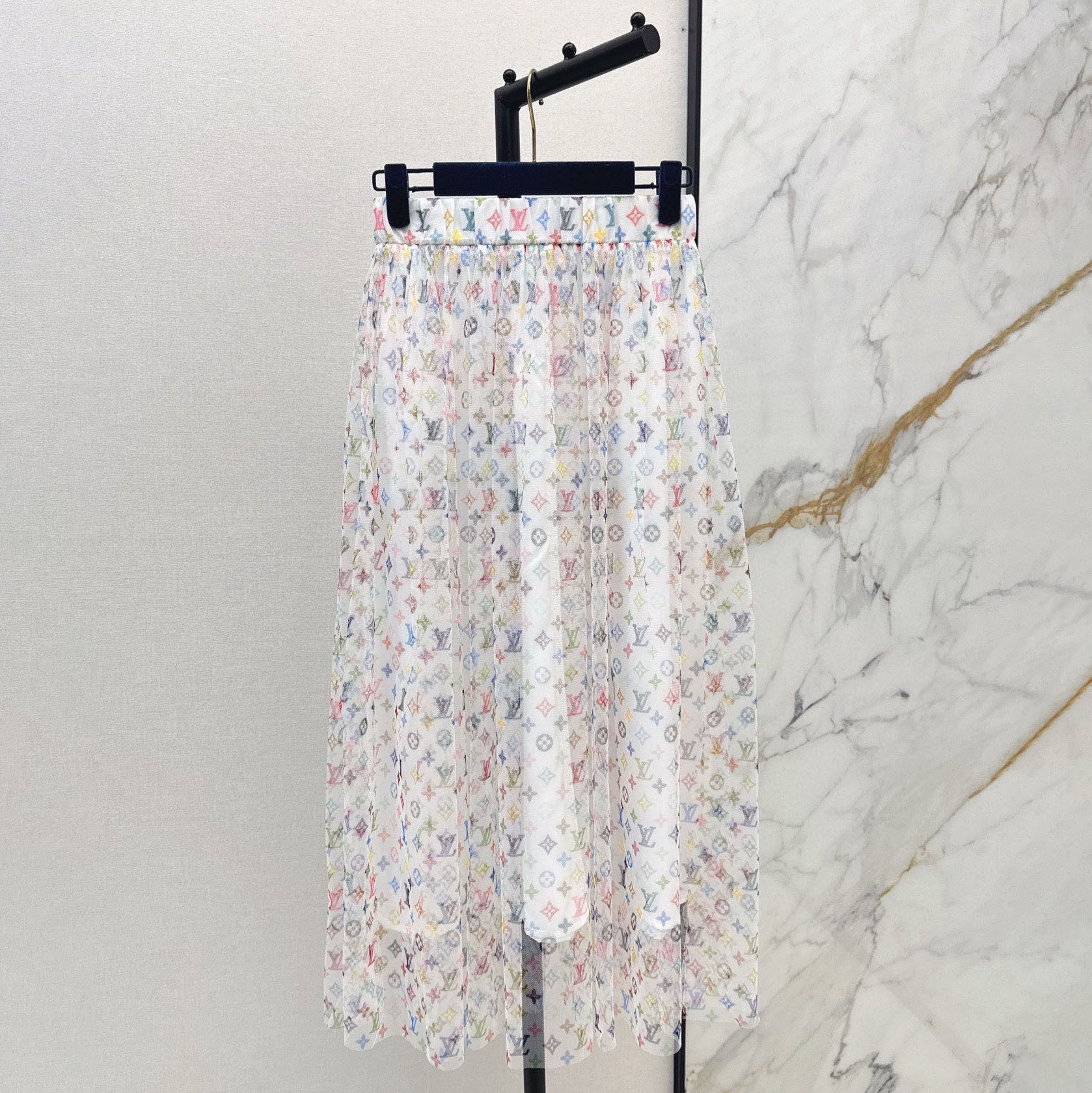 LV White Tulle Maxi Skirt XX25101910