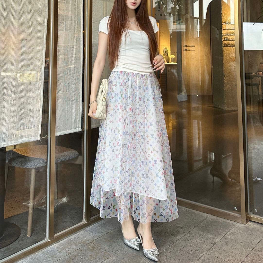 LV White Tulle Maxi Skirt XX25101910