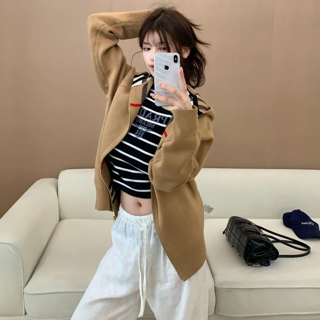 Bur Classic Checkered Reversible Wool Cardigan Coat XX25101907