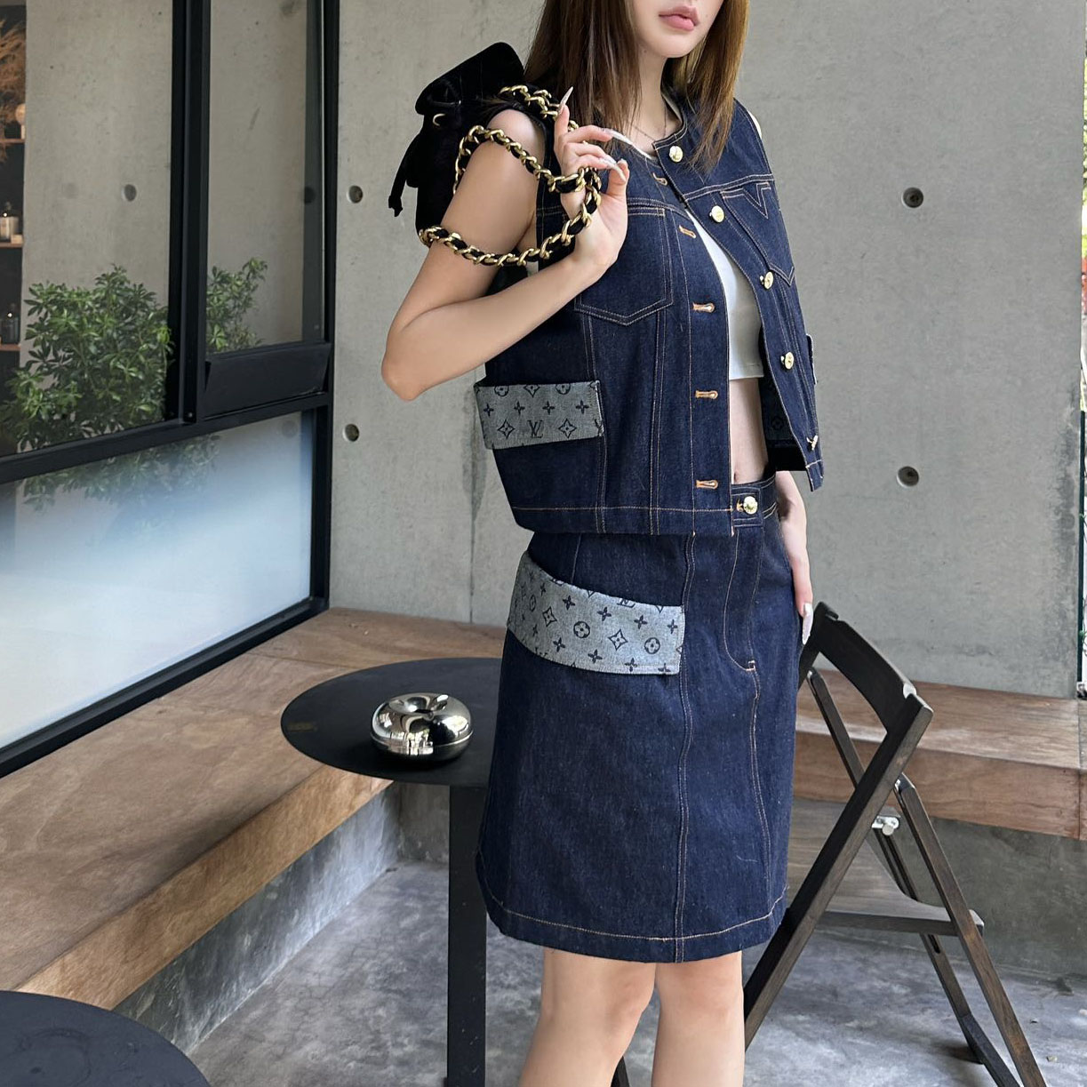 LV Stylish Paneled Denim Set AM25102011