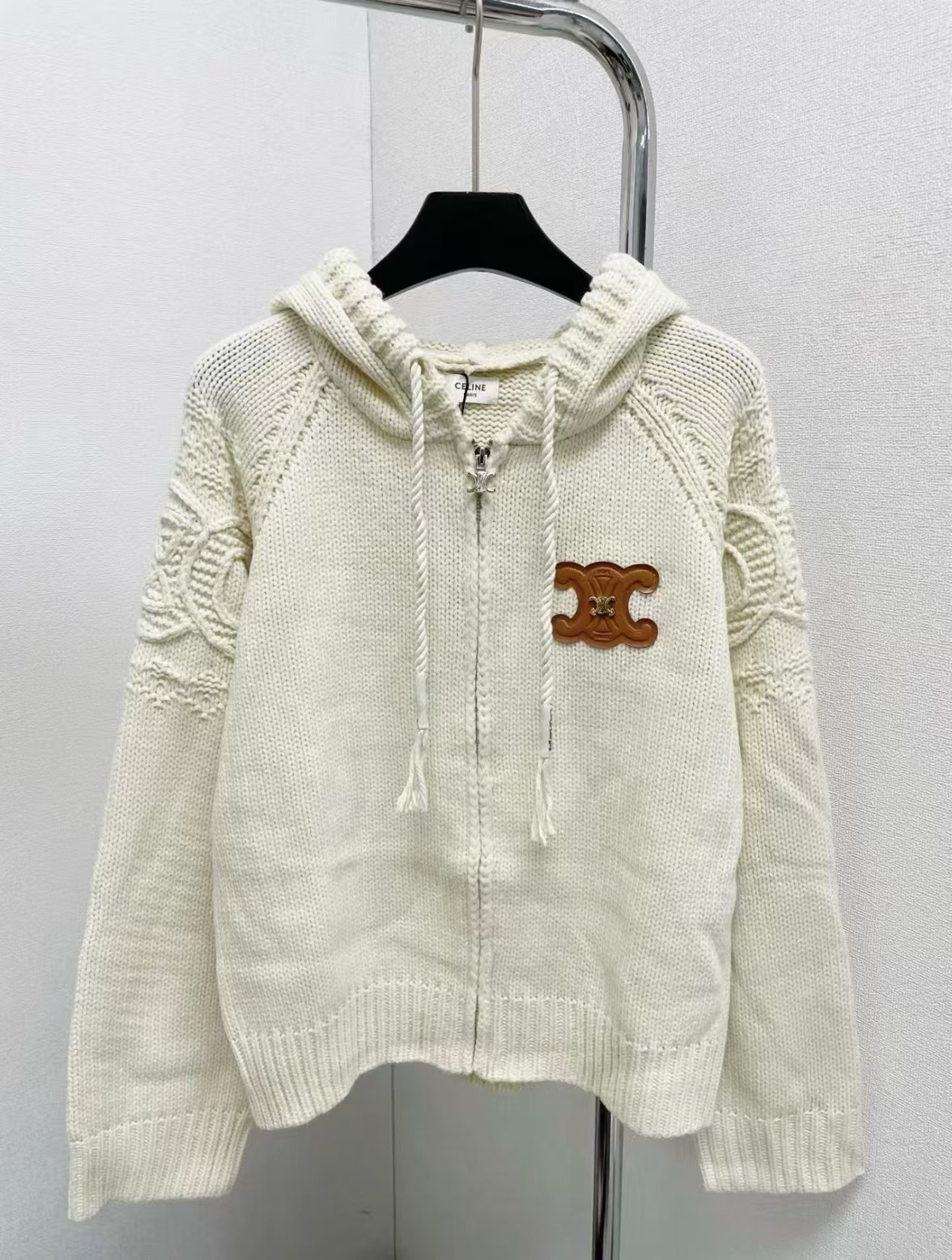 CE Bulky Wool Hooded Cardigan with Leather Logo AM25102002