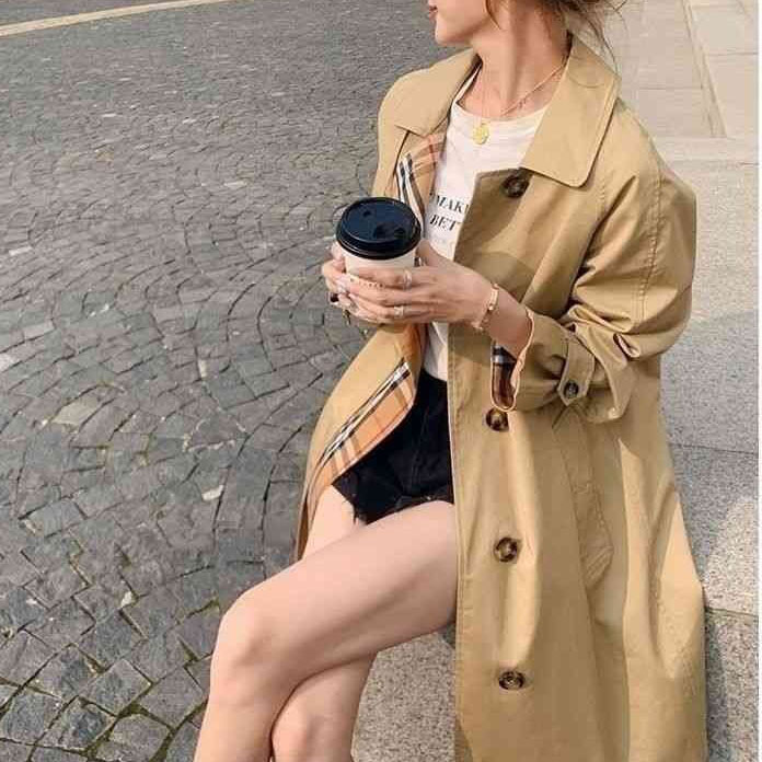 Bur Women's Classic Plaid Two-Piece Paneled Mid-Length Trench Coat AM25102003