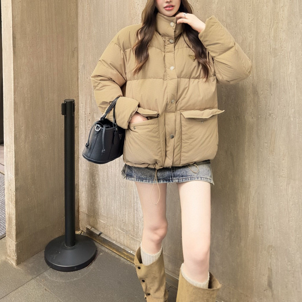 PRA Stand - collar Down Cotton Jacket with Rectangular Embossing AM25102109