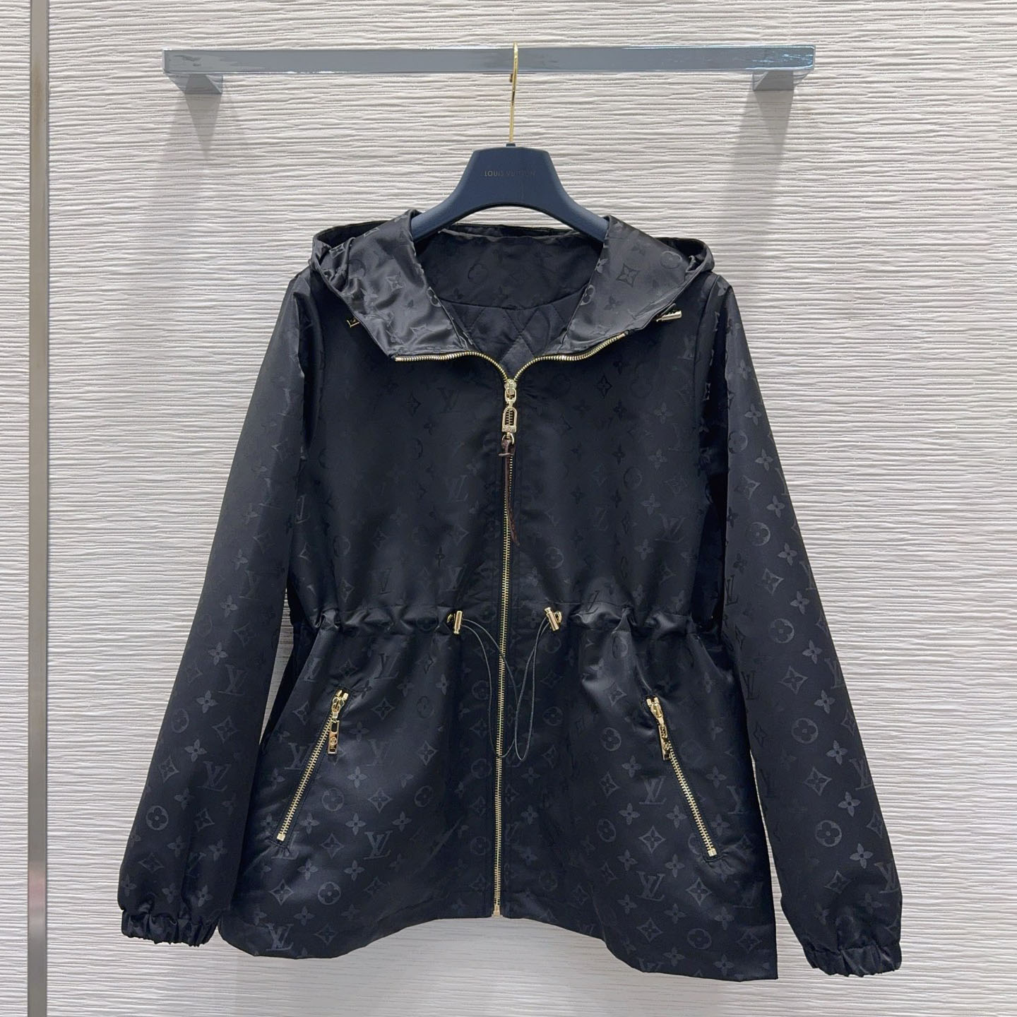 LV Monogram Jacquard Black Hooded Coat AM25102103