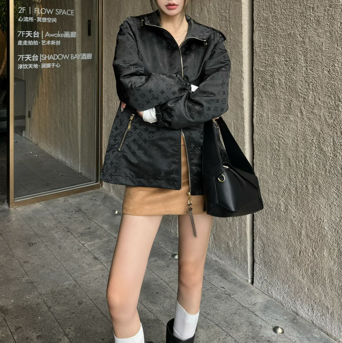 LV Monogram Jacquard Black Hooded Coat AM25102103