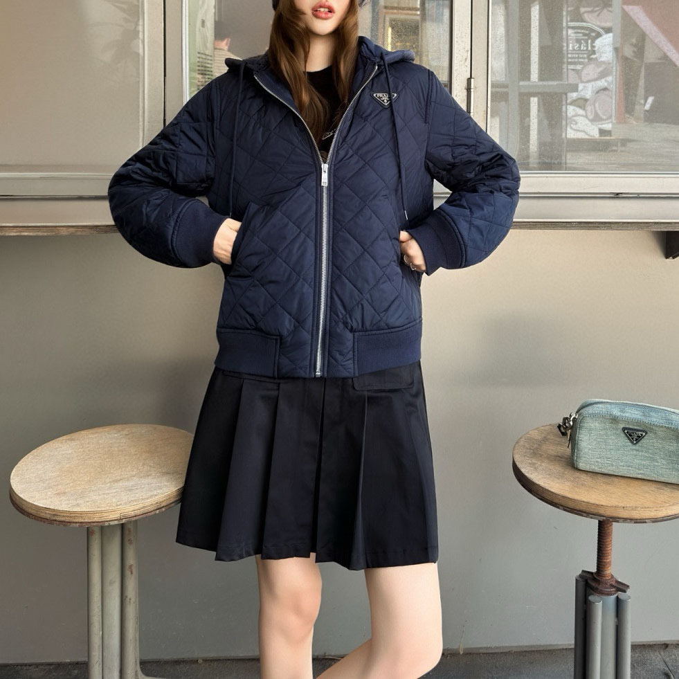 PRA Hooded Jacket with Diamond Quilting and Triangular Logo AM25102106