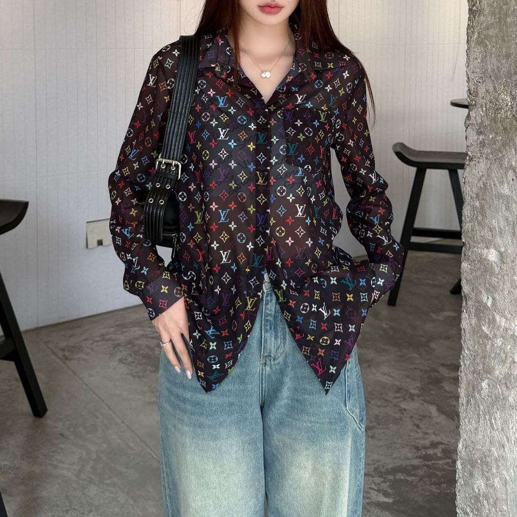 LV Slightly Sheer Long-Sleeved Shirt with Monogram Print XX25102304