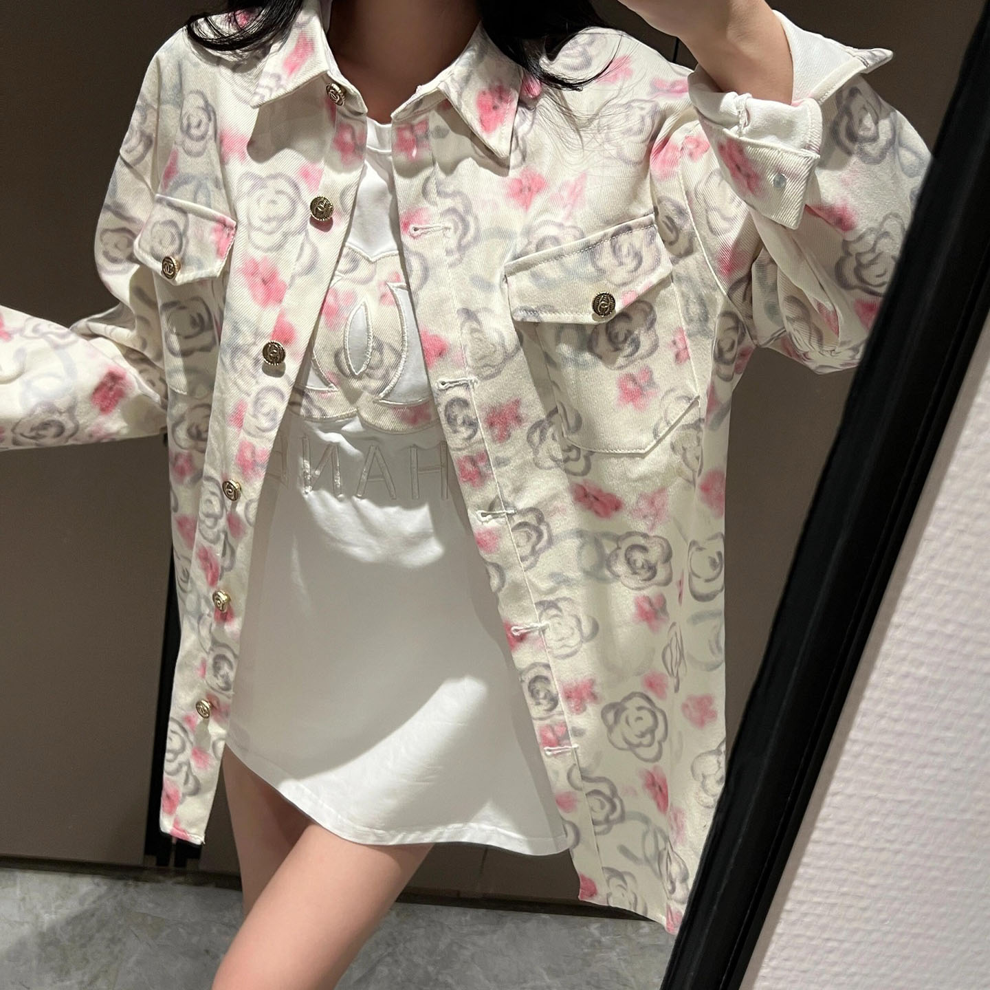 CH Denim Jacket with Camellia Pattern XX25102306
