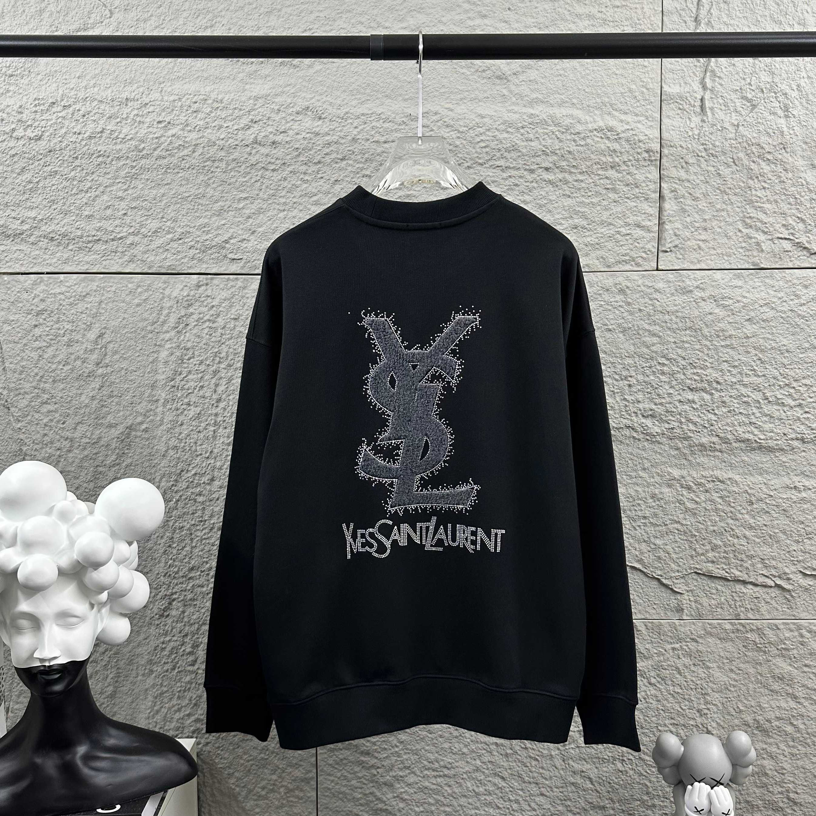 YSL Embroidered Patches & Rhinestone Logo Sweatshirt XX25102513