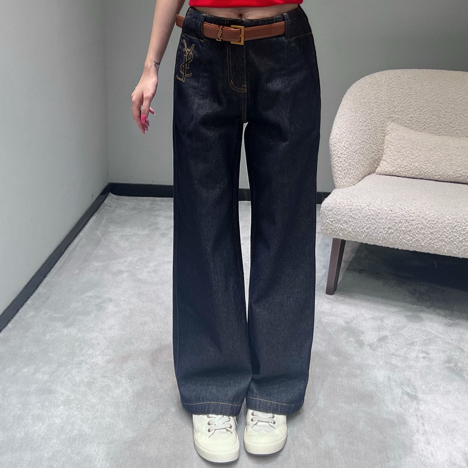 YSL Logo Denim Wide - Leg Pants XX25102519