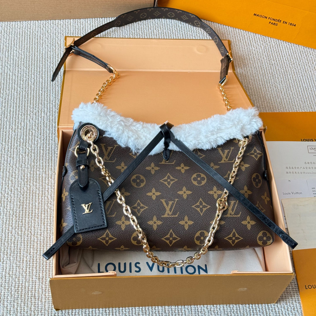 LV Shearling-Trimmed Leather Carryall Handbag XX25102510