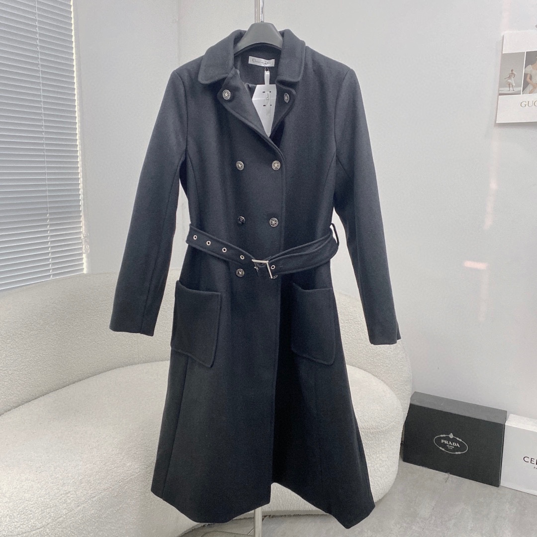 CD Signature Double-Breasted Lucky Star Button Wool Coat XX25102706