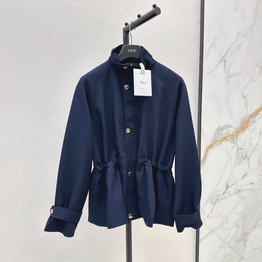 CD Luxe Bee Embroidered Mandarin Collar Waist-Tied Wind Coat XX25102701