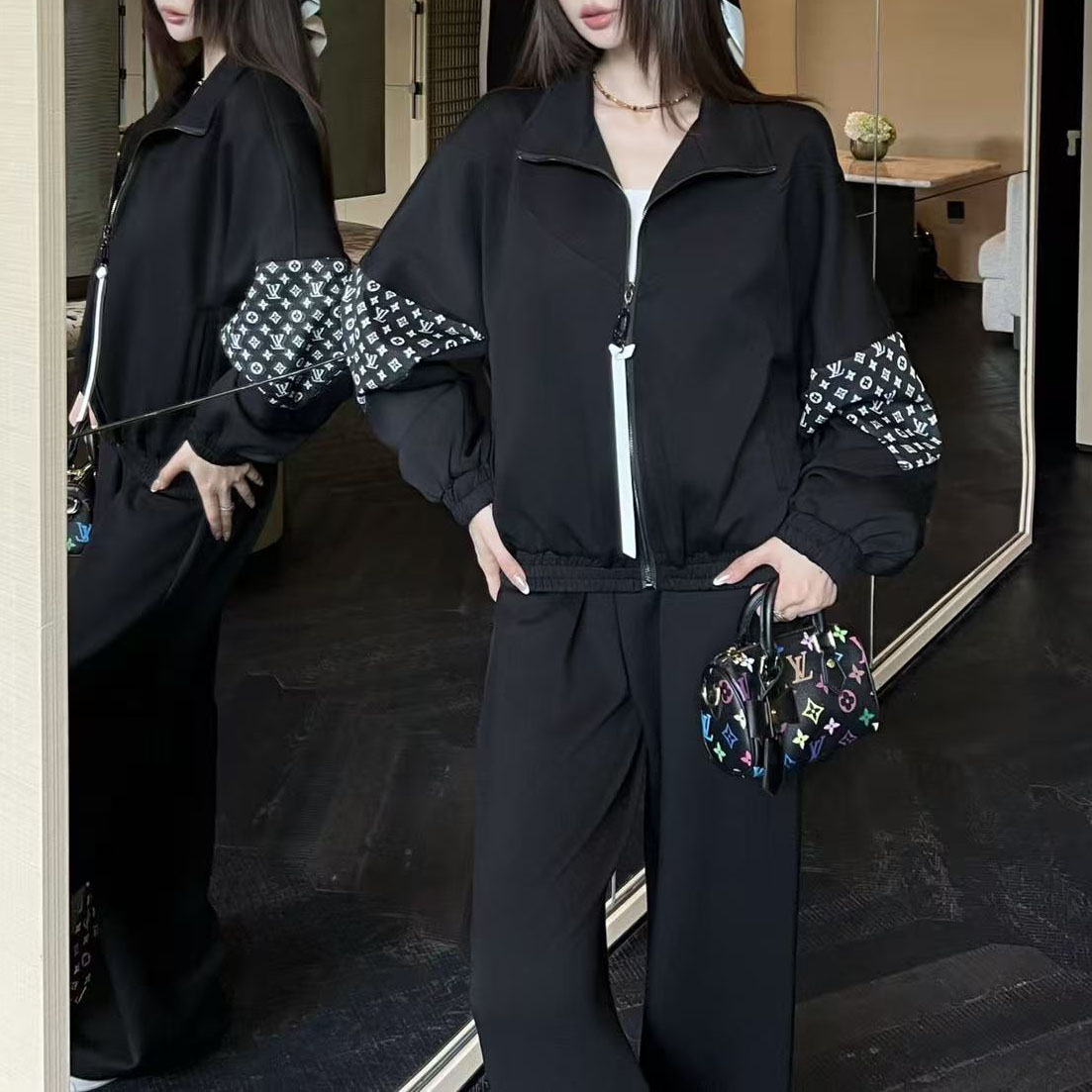 LV Classic Plaid Patchwork Tracksuit Set XX25102715