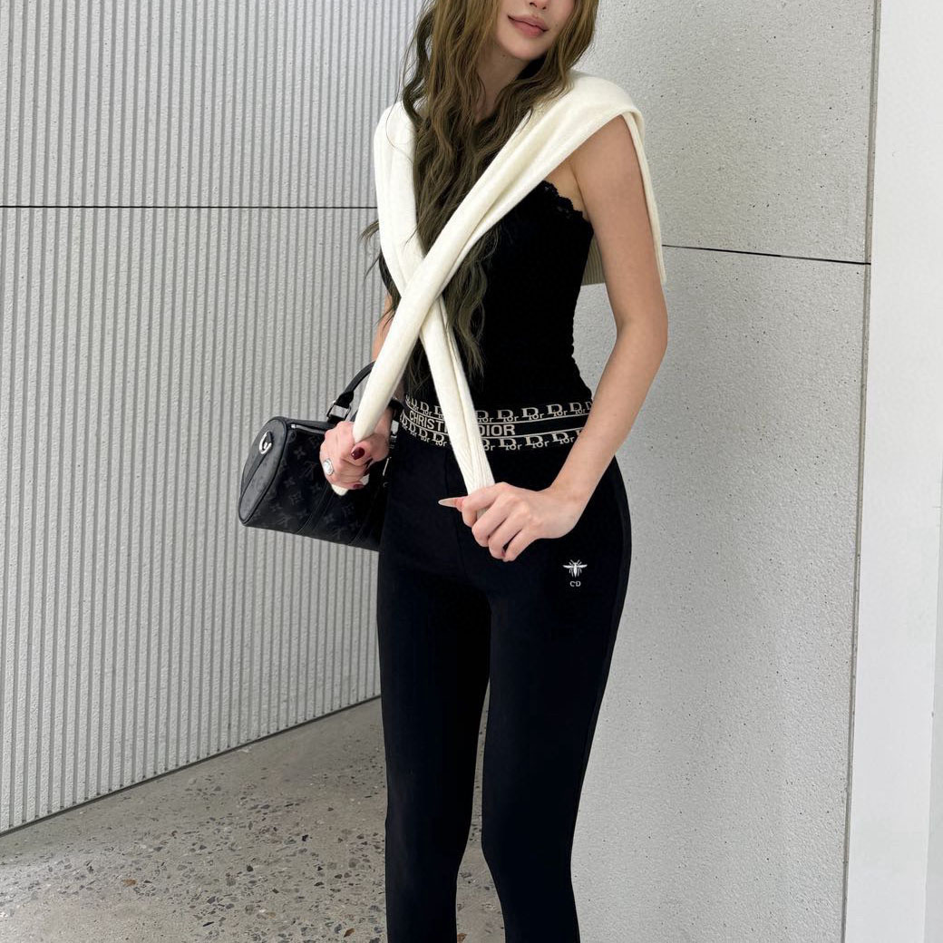 CD Black Yoga Leggings with Webbed Panel Detail XX25102806