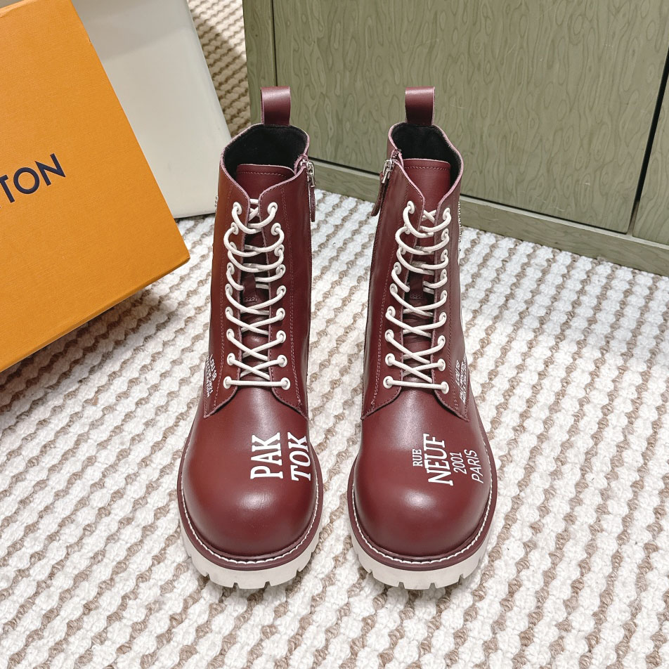 LV Graffiti Series Couples' Side-Zip Lace-Up Thick-Soled Boots XX25102827