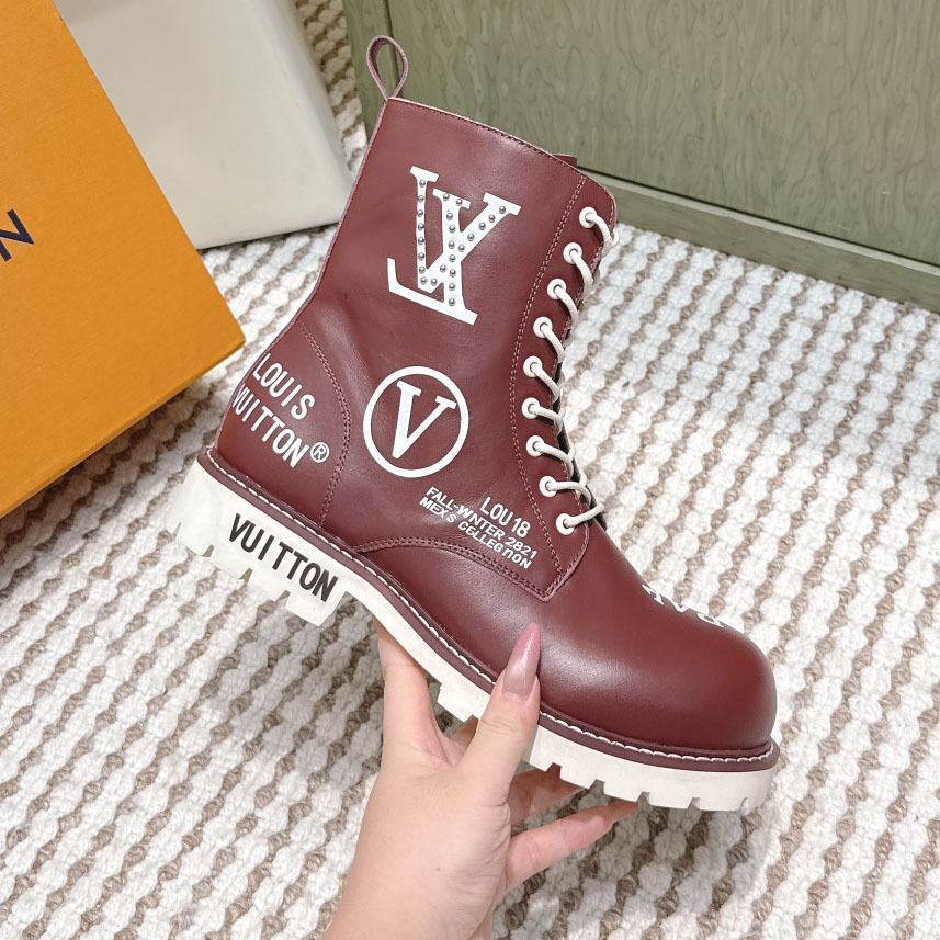 LV Graffiti Series Couples' Side-Zip Lace-Up Thick-Soled Boots XX25102827