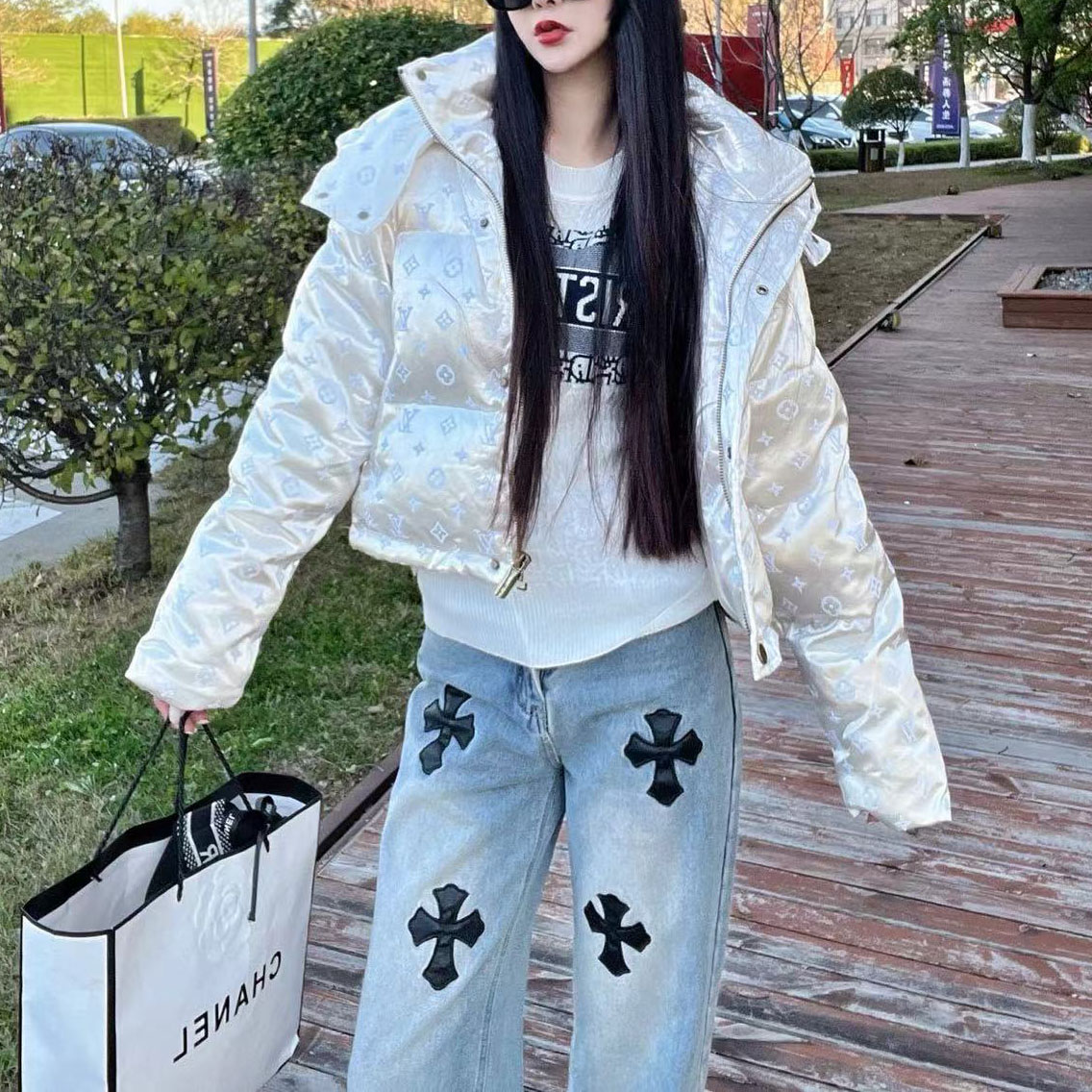 LV Flocked Logo Satin Down Jacket XX25102814